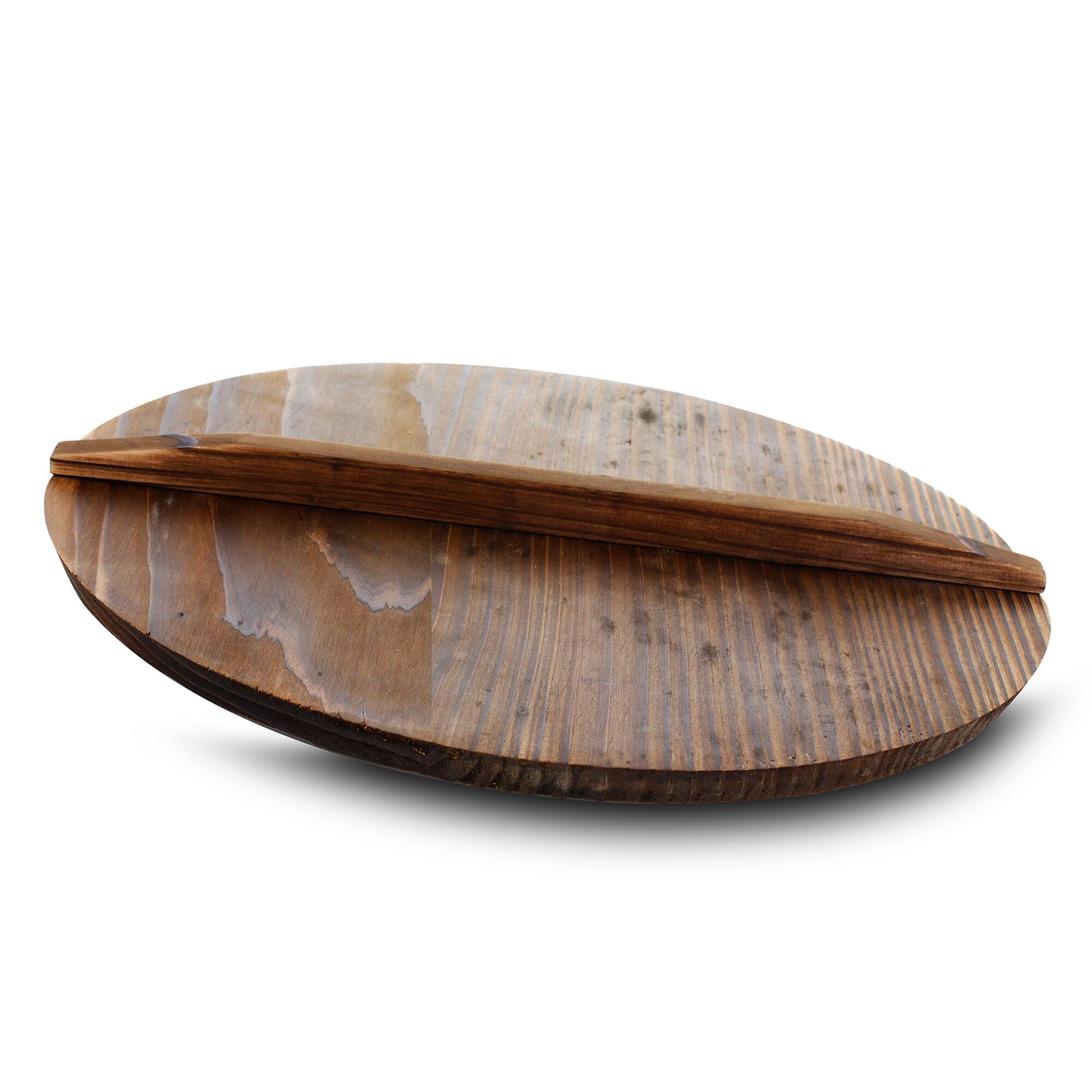 MegaChef 14" Heavy Duty Cast Iron Wok With Wood Lid Set